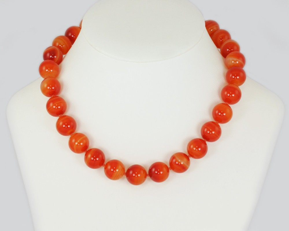 Vintage Tiffany & Co. Paloma Picasso Orange Banded Agate Bead Necklace Silver C C Clasp 