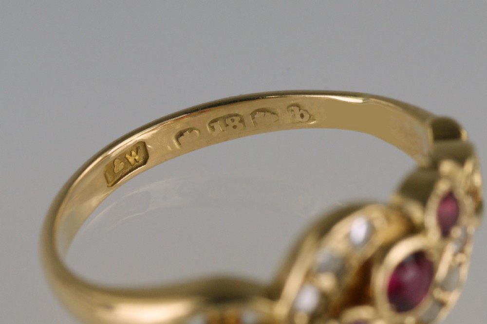 Victorian 18ct Gold Ruby & Diamond Antique Ring Hallmarked Birmingham 1901 View IV