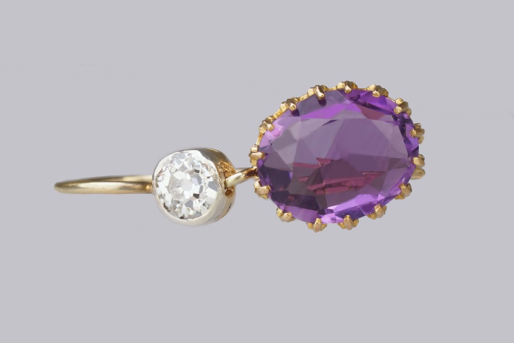 Edwardian Amethyst & Old Cut Diamond Drop Earrings Antique 18ct Gold 1