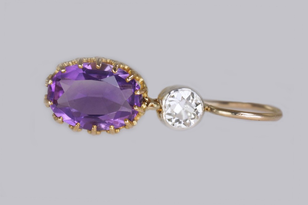Edwardian Amethyst & Old Cut Diamond Drop Earrings Antique 18ct Gold 1