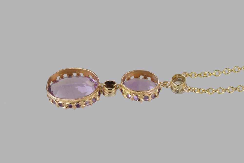 Edwardian Amethyst & 0.80ct Old Cut Diamond 18ct Gold Antique Necklace Circa 1910 View VI
