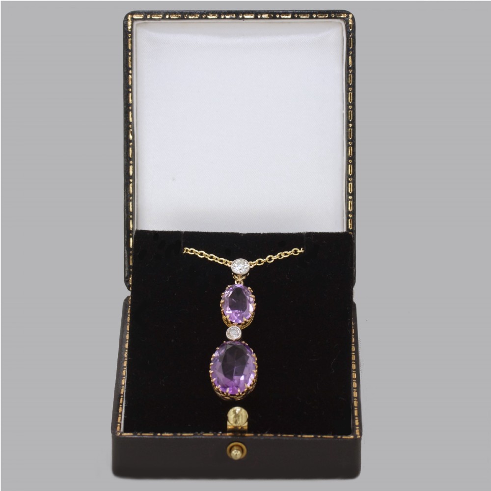 Edwardian Amethyst & 0.80ct Old Cut Diamond 18ct Gold Antique Necklace Circa 1910 View VII