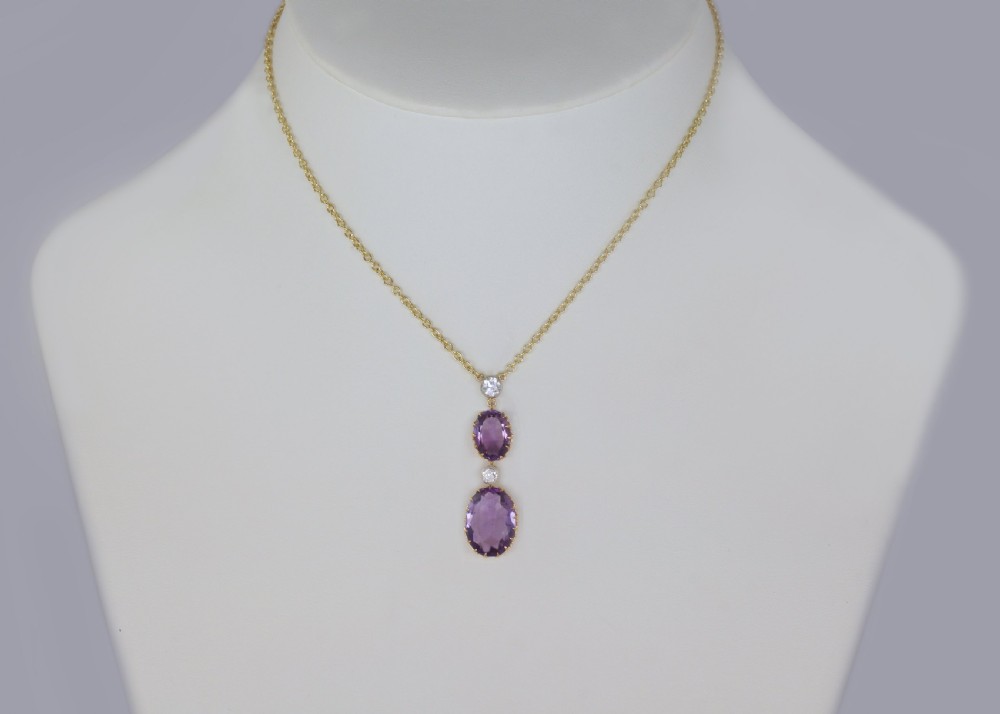 Edwardian Amethyst & 0.80ct Old Cut Diamond 18ct Gold Antique Necklace Circa 1910 View VIII