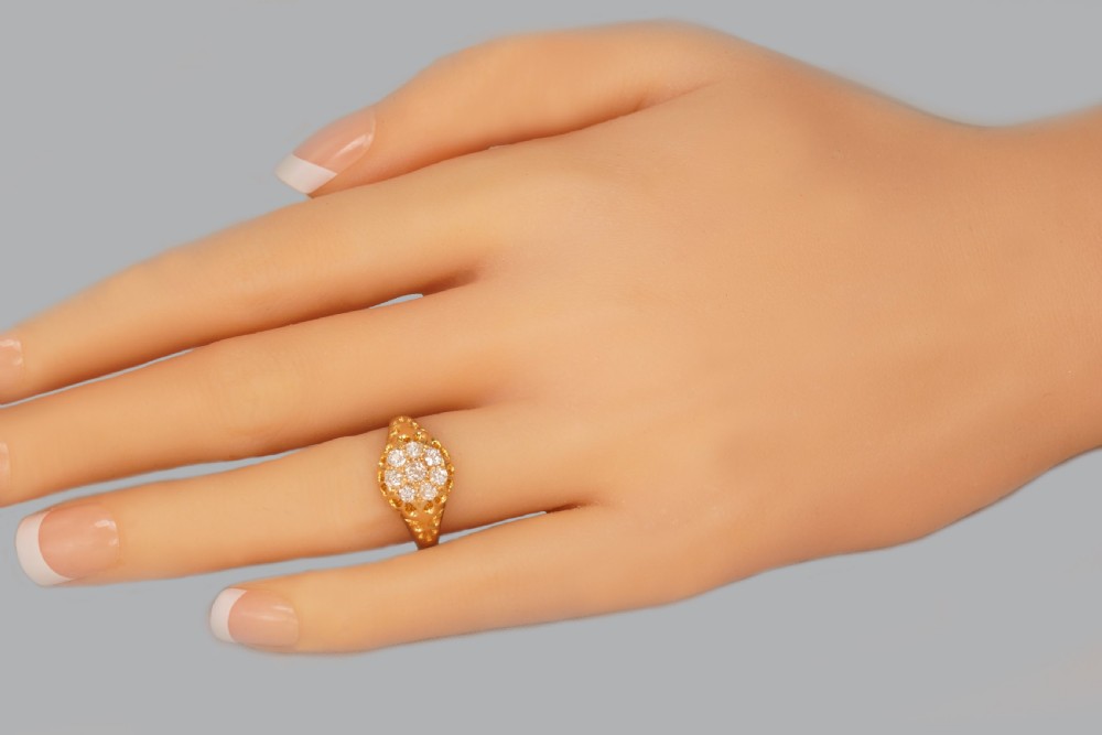 Antique Old Mine Cut Diamond Cluster Ring 18ct Gold Edwardian Ring Hallmarked Birmingham 1906 View II
