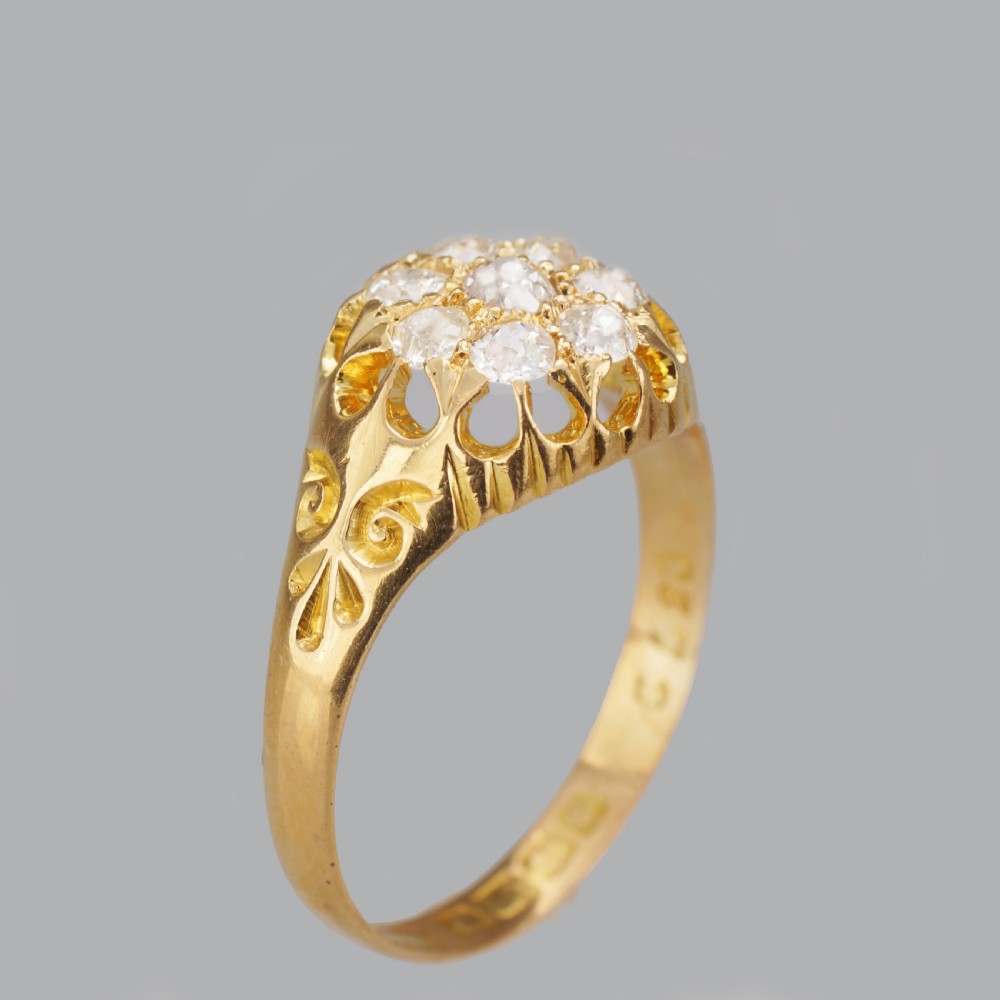 Antique Old Mine Cut Diamond Cluster Ring 18ct Gold Edwardian Ring Hallmarked Birmingham 1906 View VII