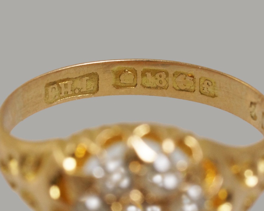 Antique Old Mine Cut Diamond Cluster Ring 18ct Gold Edwardian Ring Hallmarked Birmingham 1906 View X