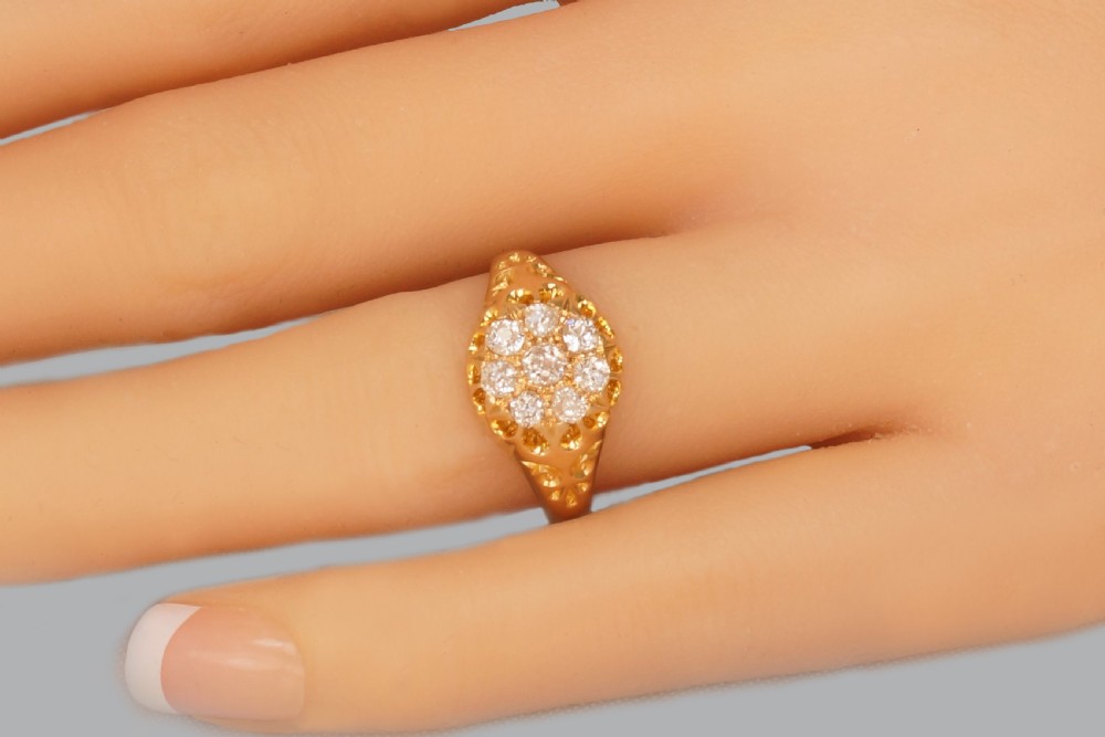 Antique Old Mine Cut Diamond Cluster Ring 18ct Gold Edwardian Ring Hallmarked Birmingham 1906 View XIII