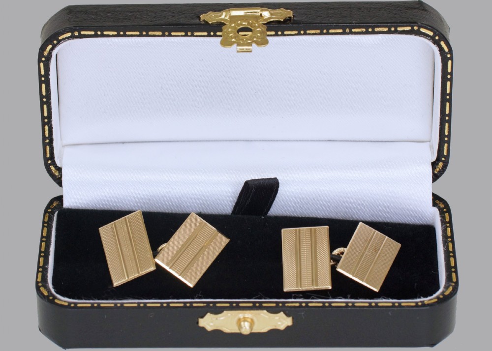 Art Deco Cufflinks 9ct Gold Hallmarked Chester 1939 Engine Turned Cuff Links  View IV