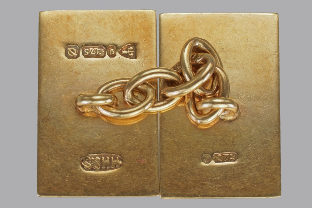 Art Deco Cufflinks 9ct Gold Hallmarked Chester 1939 Engine Turned Cuff Links  View V
