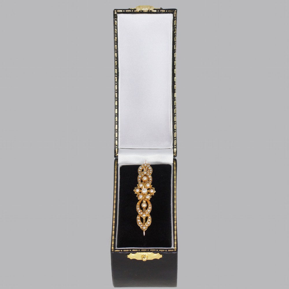 Edwardian Pearl Bangle Belle Epoque 15ct Gold Antique Pearl Bracelet Circa 1910 View X