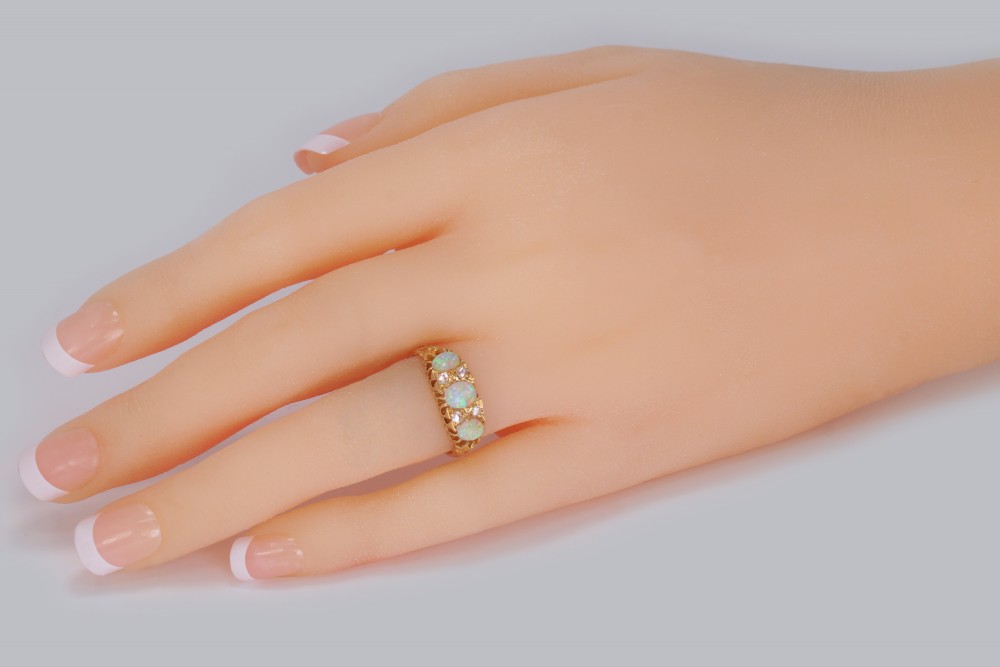 Victorian 18ct Gold Opal & Diamond Ring Hallmarked Birmingham 1870 View IV