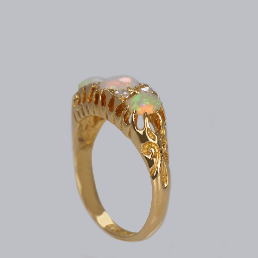Victorian 18ct Gold Opal & Diamond Ring Hallmarked Birmingham 1870 View VII