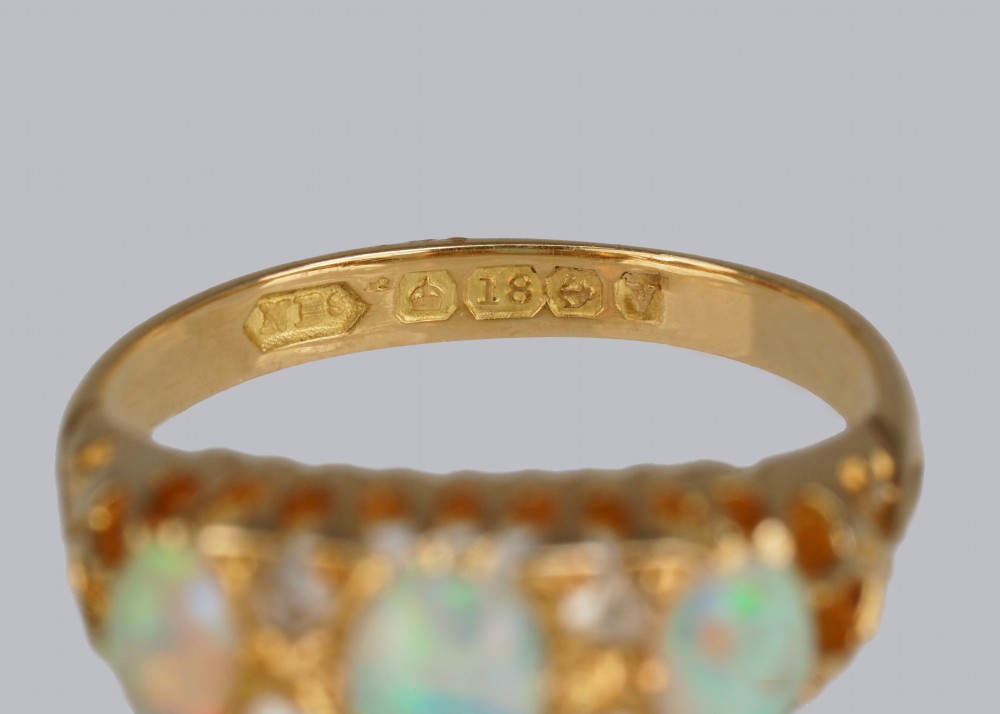 Victorian 18ct Gold Opal & Diamond Ring Hallmarked Birmingham 1870 View IX