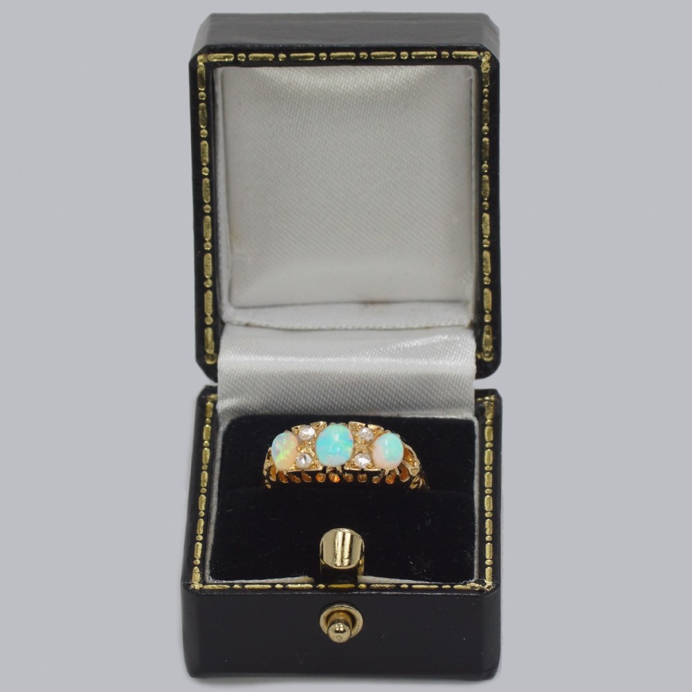 Victorian 18ct Gold Opal & Diamond Ring Hallmarked Birmingham 1870 View XII