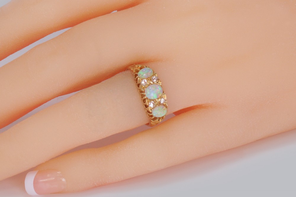 Victorian 18ct Gold Opal & Diamond Ring Hallmarked Birmingham 1870 View XIII