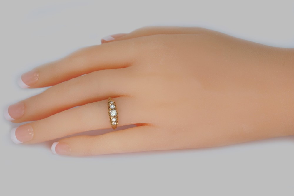 Antique Old Mine Cut Diamond Victorian 18ct Gold Five Stone Half Hoop Ring circa 1890 View III