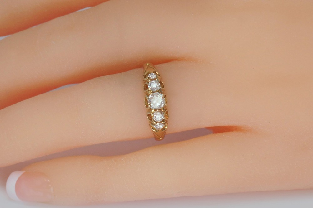 Antique Old Mine Cut Diamond Victorian 18ct Gold Five Stone Half Hoop Ring circa 1890 View VIII