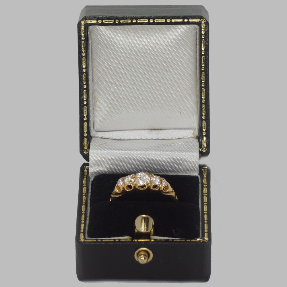 Antique Old Mine Cut Diamond Victorian 18ct Gold Five Stone Half Hoop Ring circa 1890 View IX
