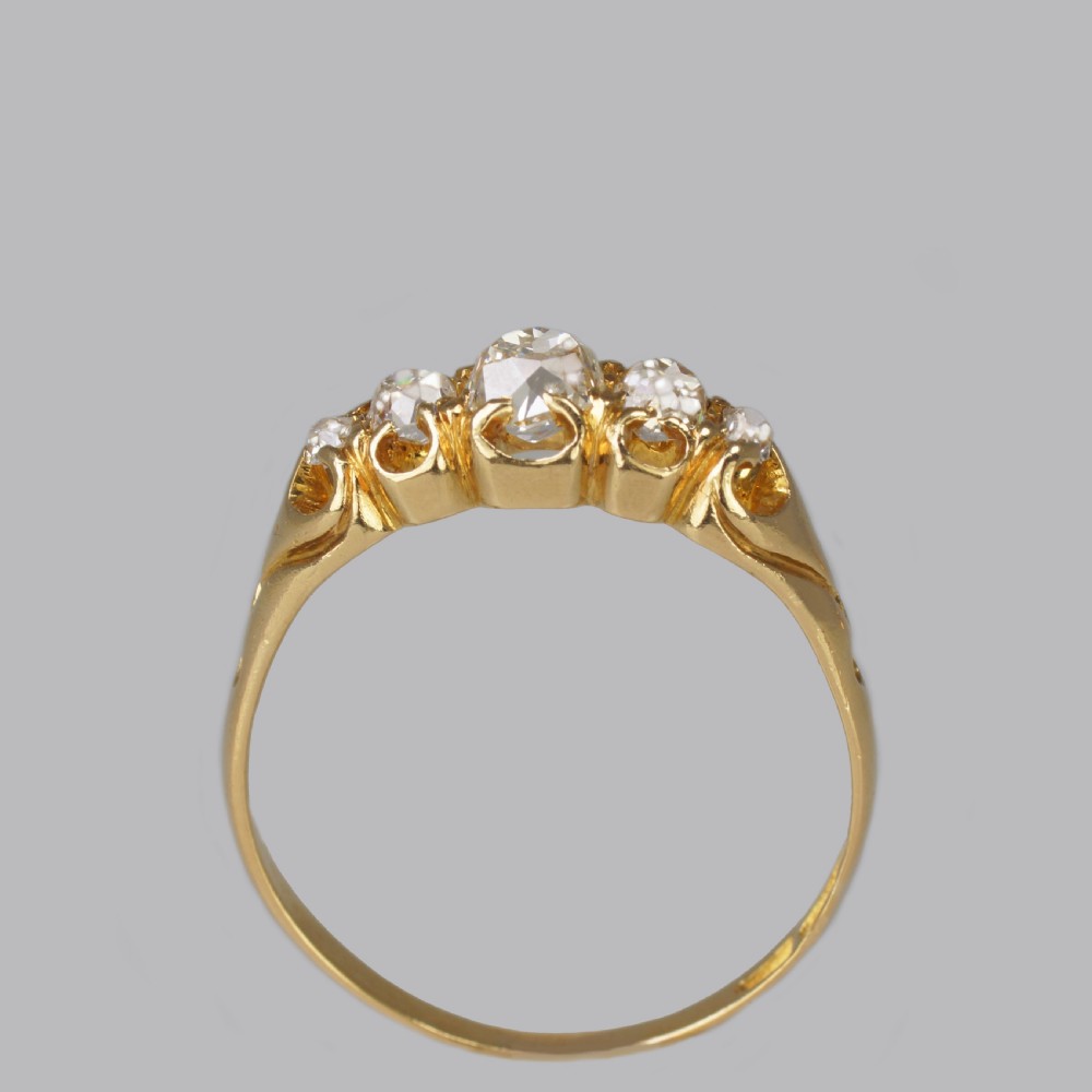 Antique Old Mine Cut Diamond Victorian 18ct Gold Five Stone Half Hoop Ring circa 1890 View X