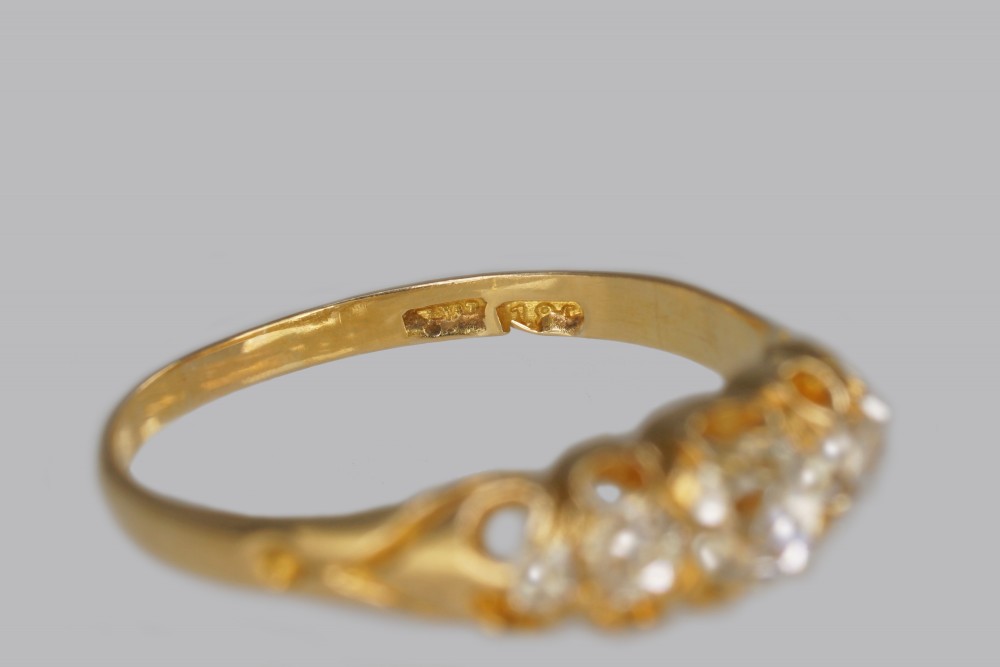 Antique Old Mine Cut Diamond Victorian 18ct Gold Five Stone Half Hoop Ring circa 1890 View XI