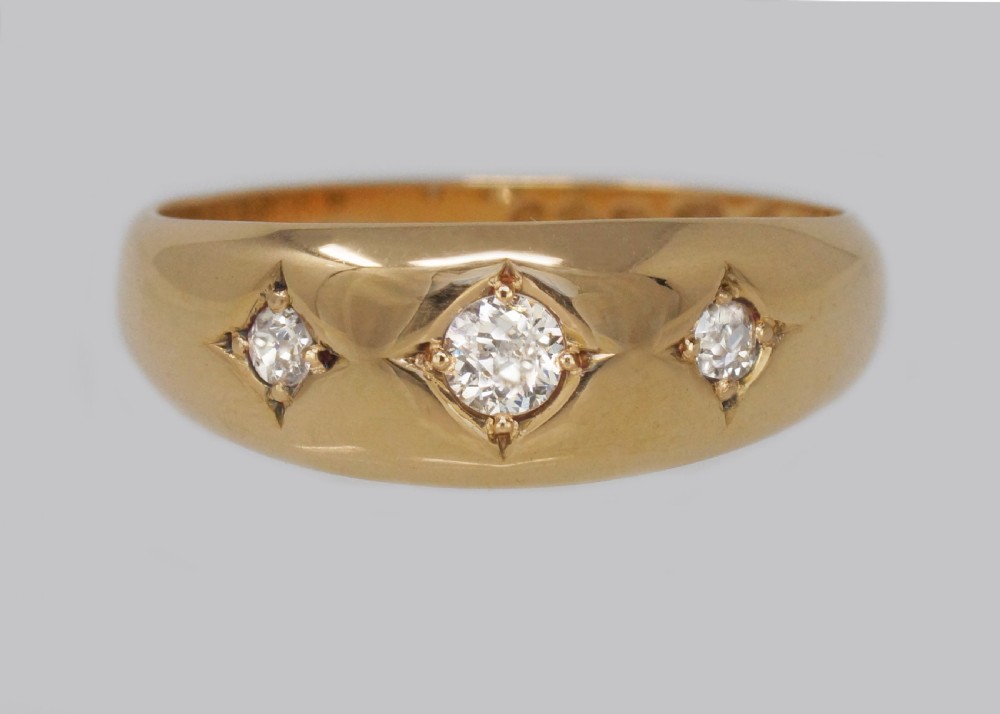 Antique 18ct Gold Old Cut Diamond Gypsy Trilogy Ring Hallmarked Chester 1901 