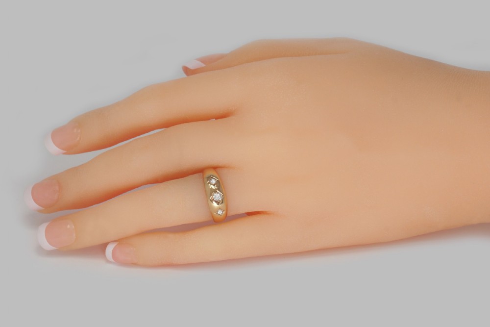 Antique 18ct Gold Old Cut Diamond Gypsy Trilogy Ring Hallmarked Chester 1901  View II