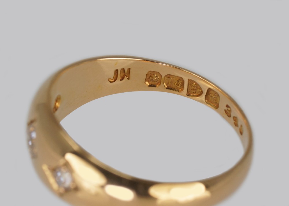 Antique 18ct Gold Old Cut Diamond Gypsy Trilogy Ring Hallmarked Chester 1901  View IV