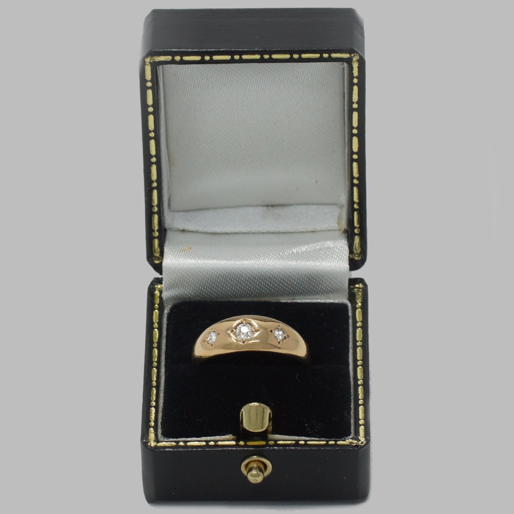 Antique 18ct Gold Old Cut Diamond Gypsy Trilogy Ring Hallmarked Chester 1901  View VII