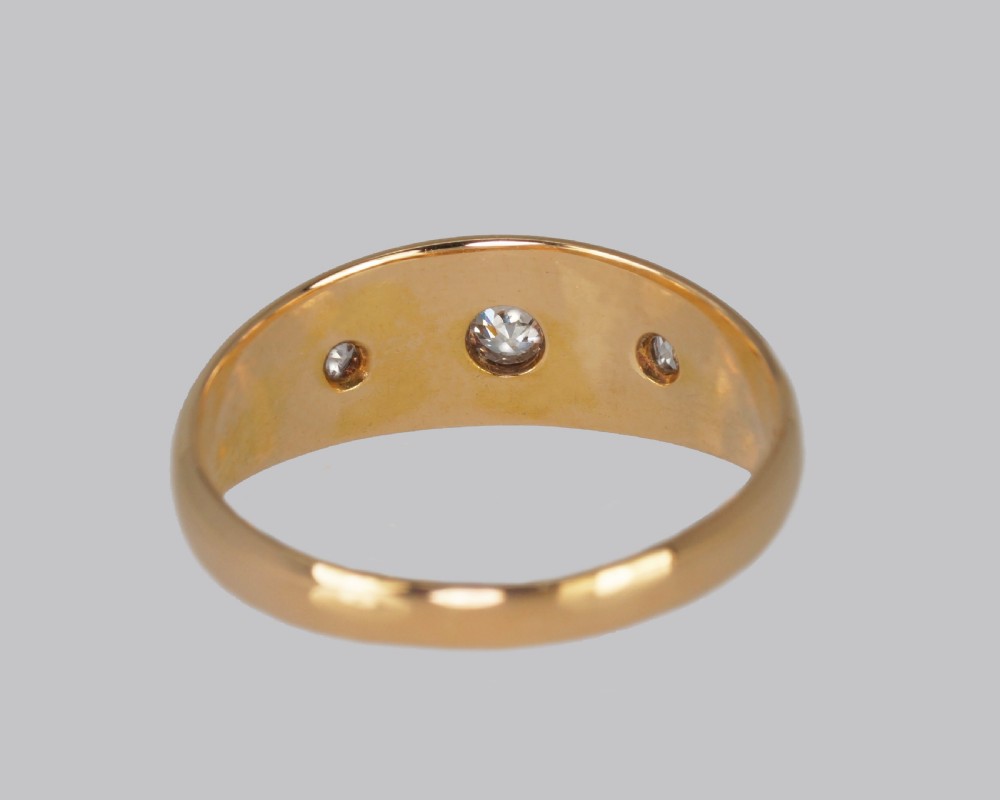 Antique 18ct Gold Old Cut Diamond Gypsy Trilogy Ring Hallmarked Chester 1901  View VIII