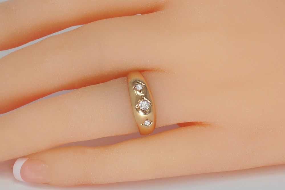 Antique 18ct Gold Old Cut Diamond Gypsy Trilogy Ring Hallmarked Chester 1901  View IX