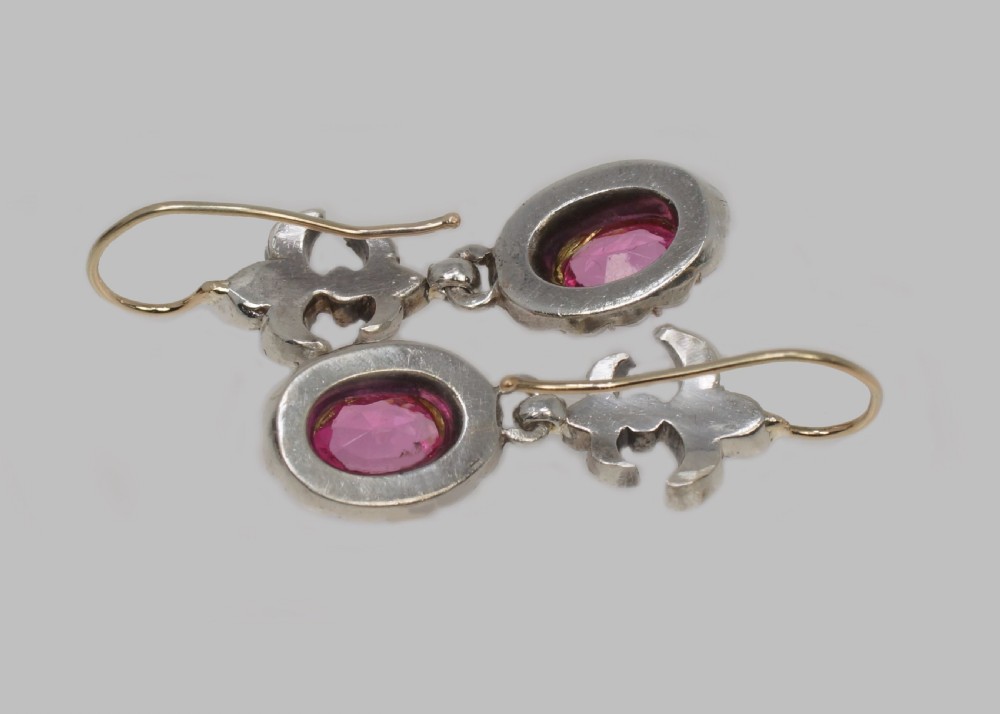 Victorian Pink Topaz & Paste Dangle Earrings Antique Fleur de Lis Gold & Silver Earrings View III
