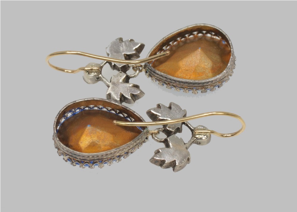 Victorian Blue Topaz & Paste Drop Earrings Antique 1.5? Dangling Earrings circa 1860 View III