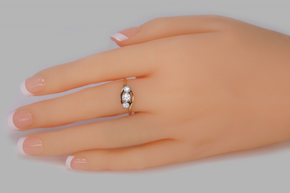 Art Deco Trilogy Ring Antique 0.90ct Old Cut Diamond 18ct Gold 1920's Twist Ring View XI