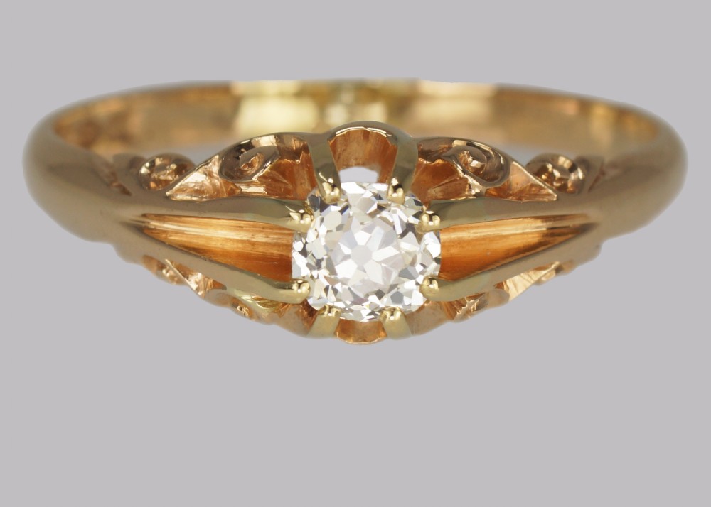 Antique 0.5ct Old Cut Diamond 18ct Gold Edwardian Solitaire Ring 1908 Size V 1/2