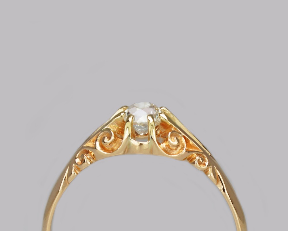 Antique 0.5ct Old Cut Diamond 18ct Gold Edwardian Solitaire Ring 1908 Size V 1/2 View II
