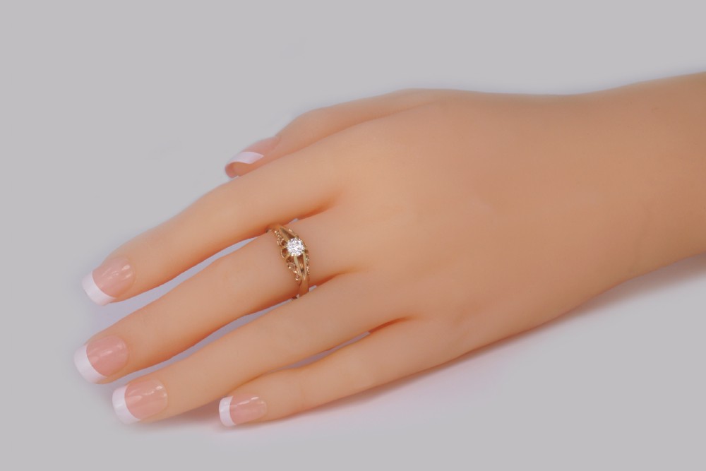 Antique 0.5ct Old Cut Diamond 18ct Gold Edwardian Solitaire Ring 1908 Size V 1/2 View III