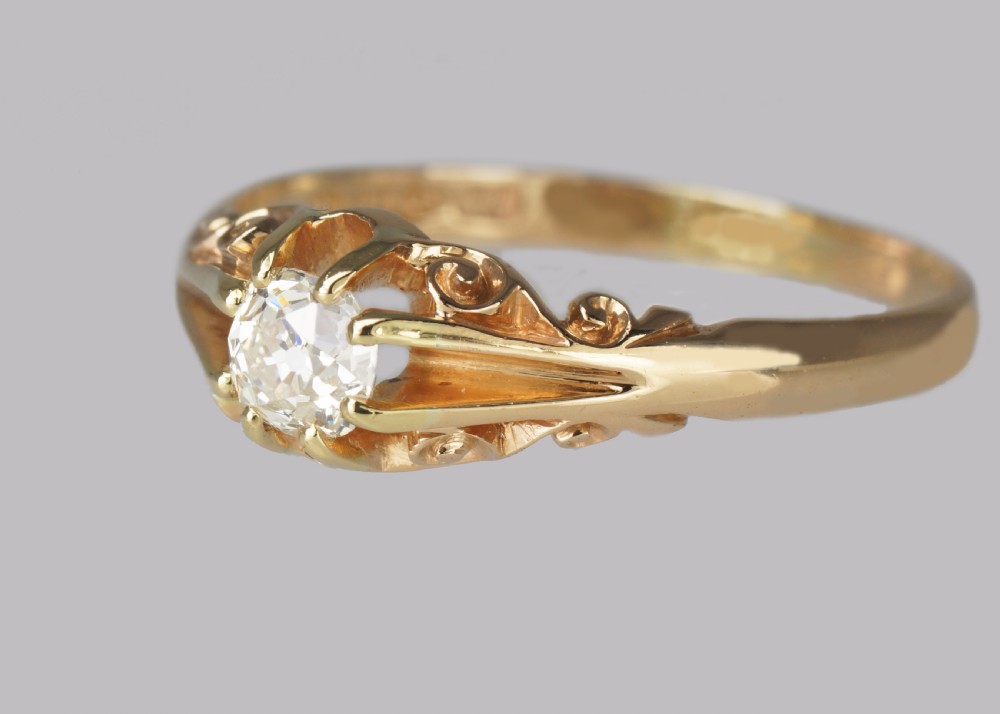 Antique 0.5ct Old Cut Diamond 18ct Gold Edwardian Solitaire Ring 1908 Size V 1/2 View V