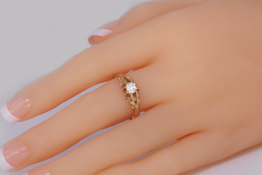 Antique 0.5ct Old Cut Diamond 18ct Gold Edwardian Solitaire Ring 1908 Size V 1/2 View VII