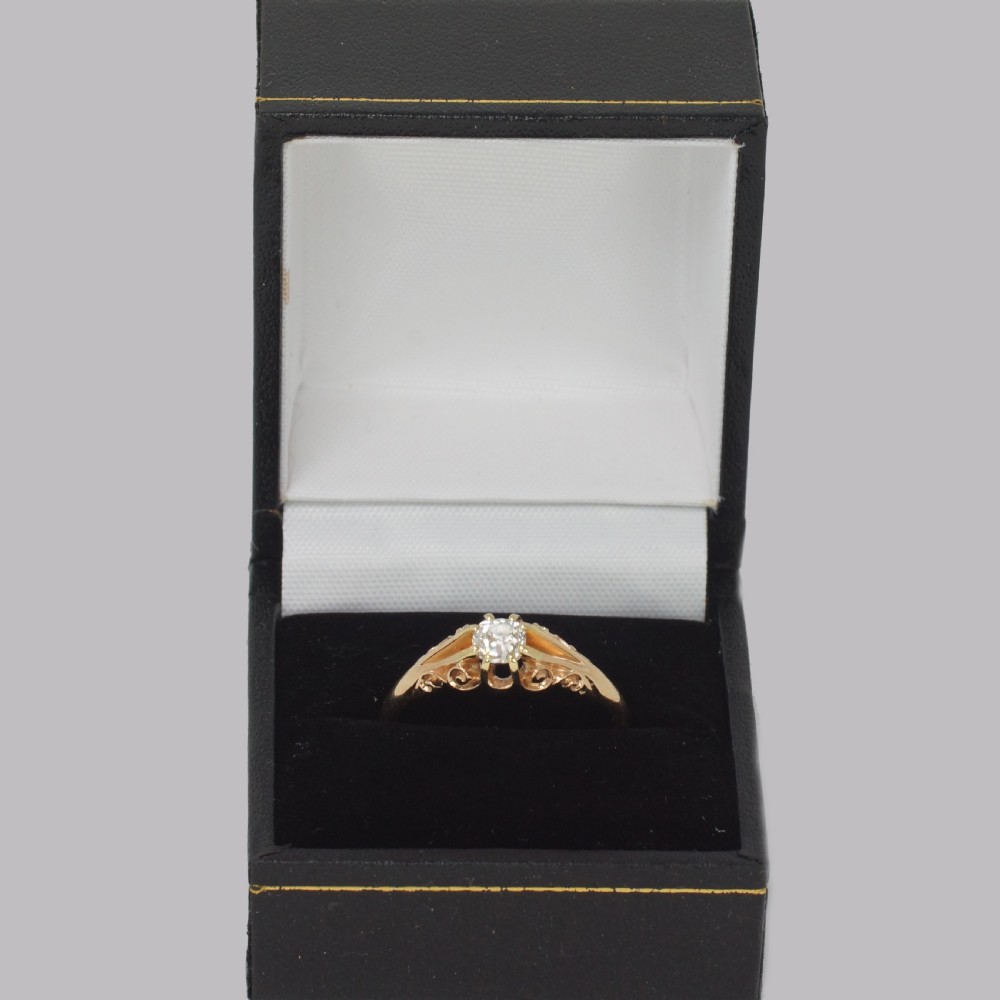 Antique 0.5ct Old Cut Diamond 18ct Gold Edwardian Solitaire Ring 1908 Size V 1/2 View VIII