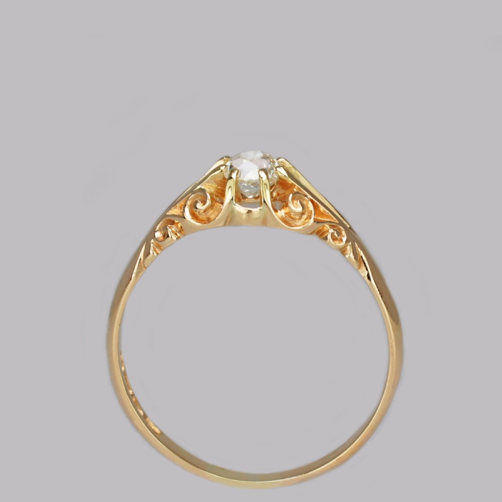 Antique 0.5ct Old Cut Diamond 18ct Gold Edwardian Solitaire Ring 1908 Size V 1/2 View IX