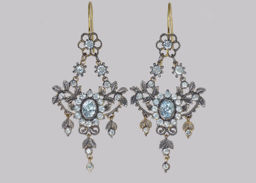 Victorian Topaz Chandelier Dangle Earrings Antique 2 1/2