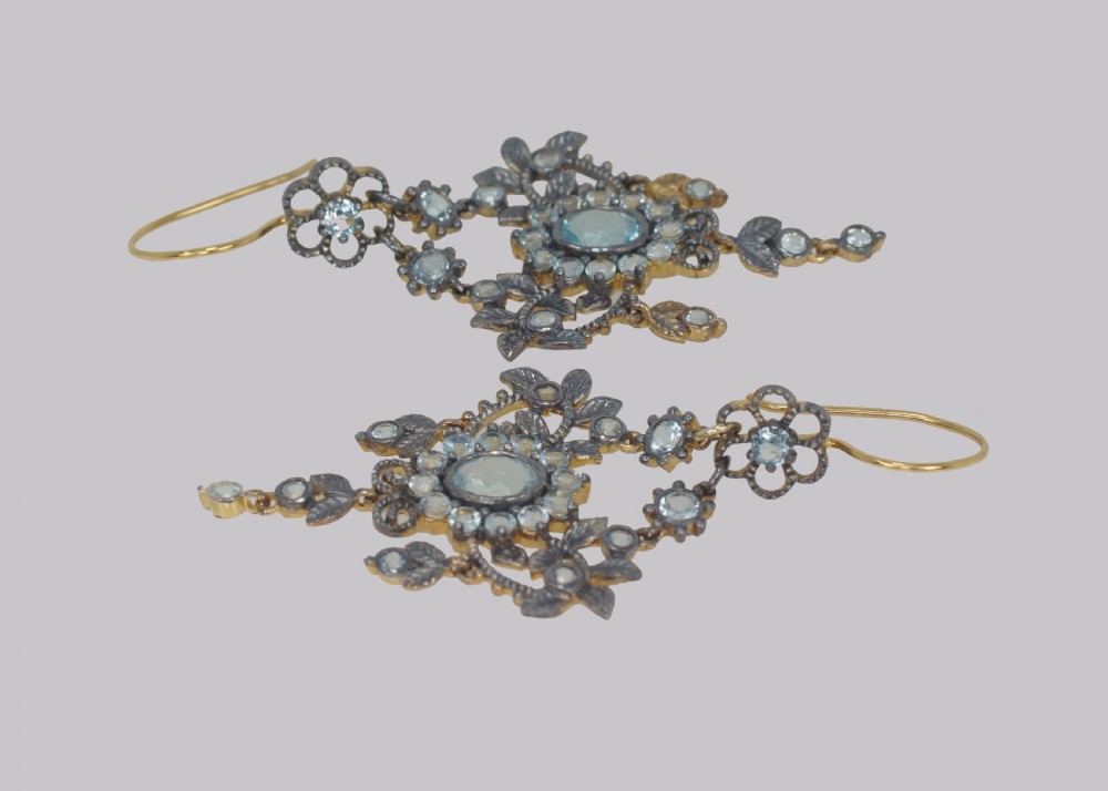 Victorian Topaz Chandelier Dangle Earrings Antique 2 1/2