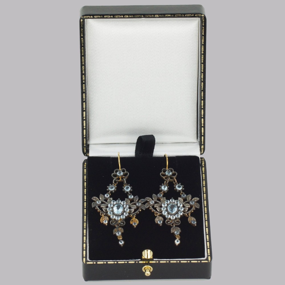 Victorian Topaz Chandelier Dangle Earrings Antique 2 1/2
