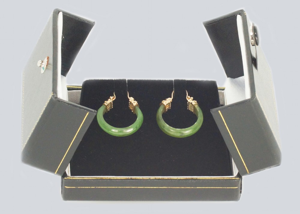 Victorian Nephrite Jade 18ct Gold Hoop Antique Etruscan Rivial Earrings circa 1890  View VIII