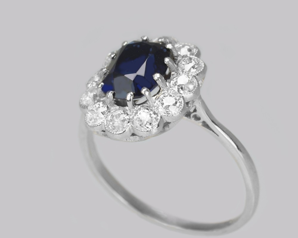 Edwardian  Sapphire & Old Cut Diamond Cluster Ring Vintage 18ct Gold & Platinum Ring View II