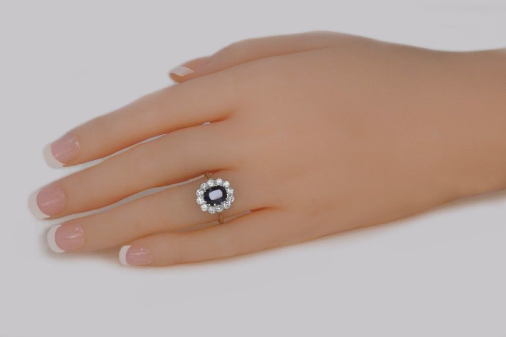 Edwardian  Sapphire & Old Cut Diamond Cluster Ring Vintage 18ct Gold & Platinum Ring View III