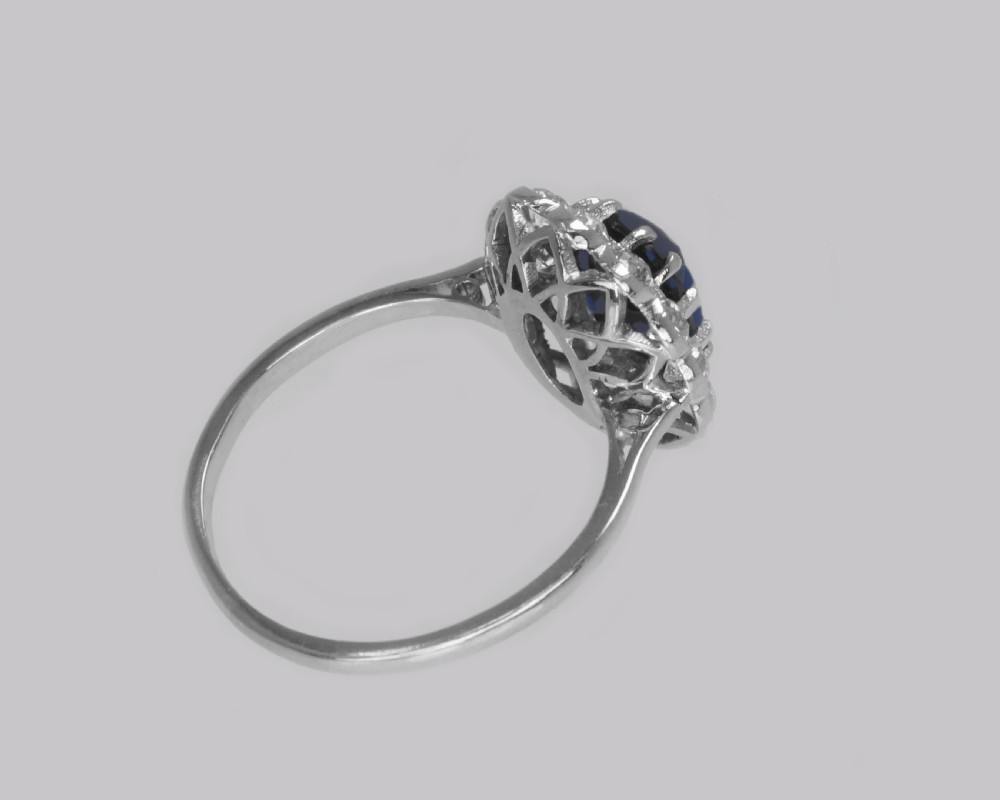 Edwardian  Sapphire & Old Cut Diamond Cluster Ring Vintage 18ct Gold & Platinum Ring View VI