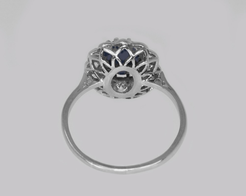 Edwardian  Sapphire & Old Cut Diamond Cluster Ring Vintage 18ct Gold & Platinum Ring View VII
