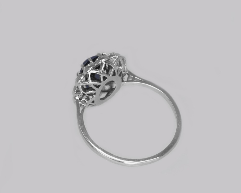 Edwardian  Sapphire & Old Cut Diamond Cluster Ring Vintage 18ct Gold & Platinum Ring View VIII