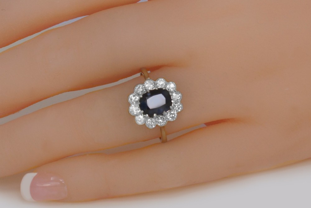Edwardian  Sapphire & Old Cut Diamond Cluster Ring Vintage 18ct Gold & Platinum Ring View IX